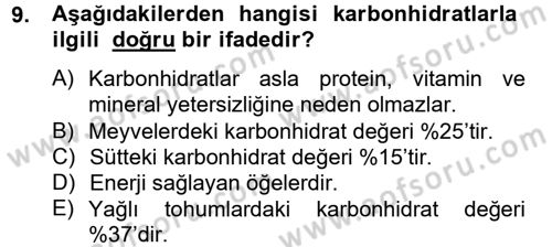 Sağlıklı Yaşam Dersi 2012 - 2013 Yılı (Vize) Ara Sınav Soruları 9. Soru