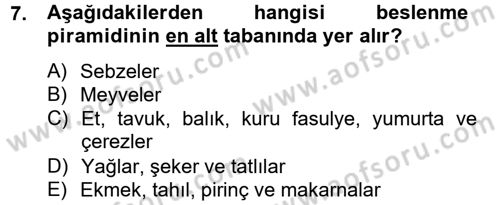 Sağlıklı Yaşam Dersi 2012 - 2013 Yılı (Final) Dönem Sonu Sınav Soruları 7. Soru