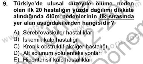 Sağlıklı Yaşam Dersi 2012 - 2013 Yılı (Final) Dönem Sonu Sınav Soruları 9. Soru