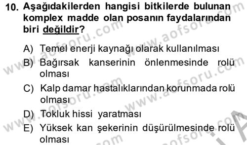 Sağlıklı Yaşam Dersi 2013 - 2014 Yılı (Final) Dönem Sonu Sınav Soruları 10. Soru