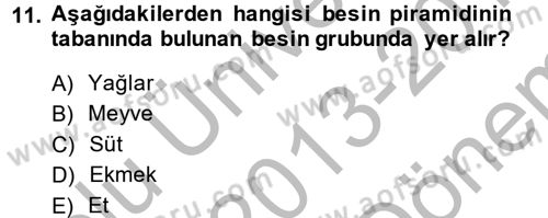 Sağlıklı Yaşam Dersi 2013 - 2014 Yılı (Final) Dönem Sonu Sınav Soruları 11. Soru