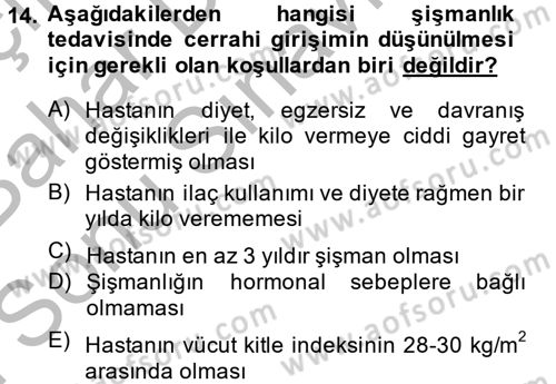 Sağlıklı Yaşam Dersi 2013 - 2014 Yılı (Final) Dönem Sonu Sınav Soruları 14. Soru