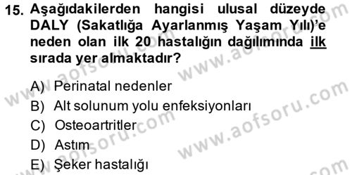 Sağlıklı Yaşam Dersi 2013 - 2014 Yılı (Final) Dönem Sonu Sınav Soruları 15. Soru