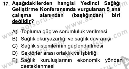 Sağlıklı Yaşam Dersi 2013 - 2014 Yılı (Final) Dönem Sonu Sınav Soruları 17. Soru