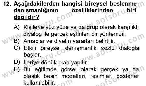 Sağlıklı Yaşam Dersi 2013 - 2014 Yılı Tek Ders Sınav Soruları 12. Soru