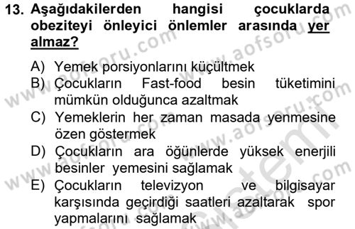 Sağlıklı Yaşam Dersi 2013 - 2014 Yılı Tek Ders Sınav Soruları 13. Soru