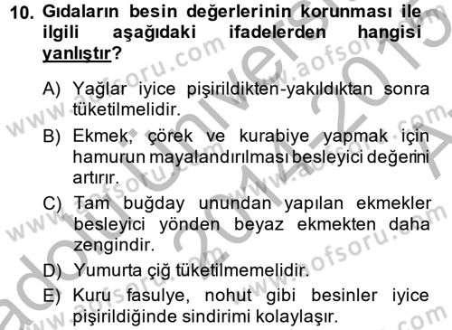 Sağlıklı Yaşam Dersi 2014 - 2015 Yılı (Vize) Ara Sınav Soruları 10. Soru