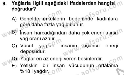 Sağlıklı Yaşam Dersi 2014 - 2015 Yılı (Vize) Ara Sınav Soruları 9. Soru