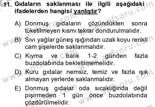 Sağlıklı Yaşam Dersi 2014 - 2015 Yılı (Final) Dönem Sonu Sınav Soruları 11. Soru