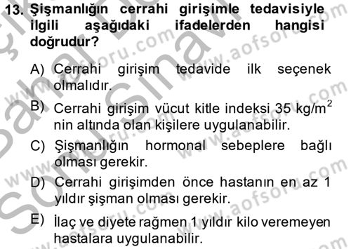 Sağlıklı Yaşam Dersi 2014 - 2015 Yılı (Final) Dönem Sonu Sınav Soruları 13. Soru