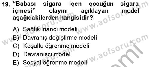 Sağlıklı Yaşam Dersi 2014 - 2015 Yılı (Final) Dönem Sonu Sınav Soruları 19. Soru