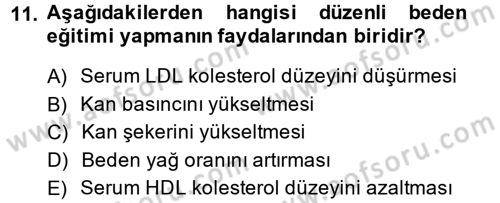 Sağlıklı Yaşam Dersi 2014 - 2015 Yılı Tek Ders Sınav Soruları 11. Soru