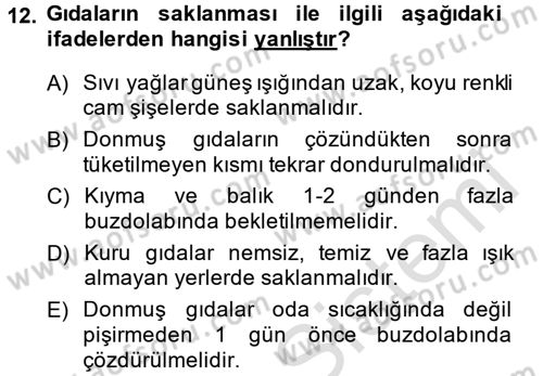 Sağlıklı Yaşam Dersi 2014 - 2015 Yılı Tek Ders Sınav Soruları 12. Soru