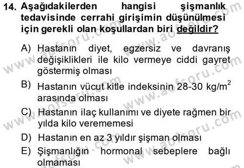 Sağlıklı Yaşam Dersi 2014 - 2015 Yılı Tek Ders Sınav Soruları 14. Soru