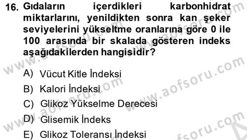 Sağlıklı Yaşam Dersi 2014 - 2015 Yılı Tek Ders Sınav Soruları 16. Soru