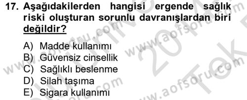 Sağlıklı Yaşam Dersi 2014 - 2015 Yılı Tek Ders Sınav Soruları 17. Soru