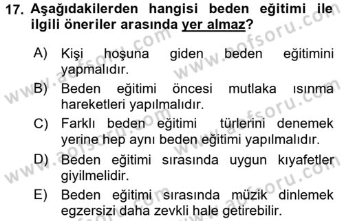 Sağlıklı Yaşam Dersi 2015 - 2016 Yılı (Vize) Ara Sınav Soruları 17. Soru