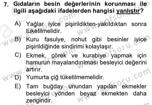 Sağlıklı Yaşam Dersi 2015 - 2016 Yılı (Vize) Ara Sınav Soruları 7. Soru