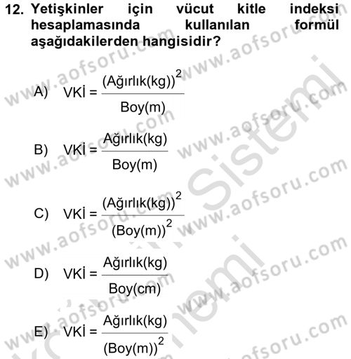 Sağlıklı Yaşam Dersi 2015 - 2016 Yılı (Final) Dönem Sonu Sınav Soruları 12. Soru