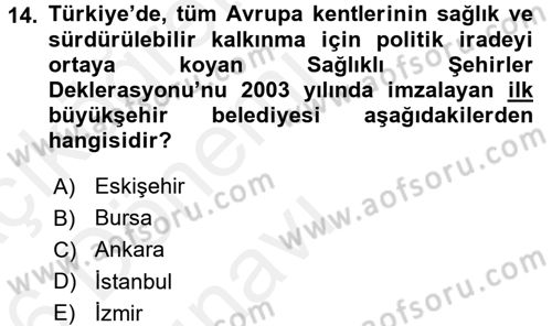 Sağlıklı Yaşam Dersi 2015 - 2016 Yılı Tek Ders Sınav Soruları 14. Soru
