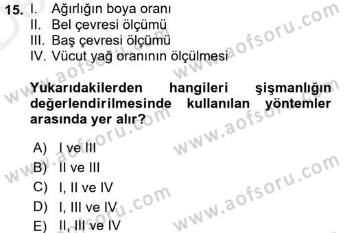 Sağlıklı Yaşam Dersi 2015 - 2016 Yılı Tek Ders Sınav Soruları 15. Soru