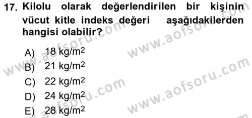 Sağlıklı Yaşam Dersi 2015 - 2016 Yılı Tek Ders Sınavı 17. Soru