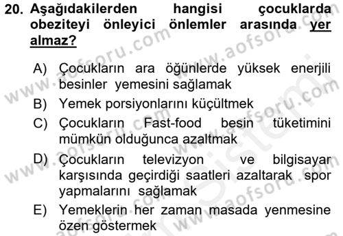 Sağlıklı Yaşam Dersi 2015 - 2016 Yılı Tek Ders Sınav Soruları 20. Soru
