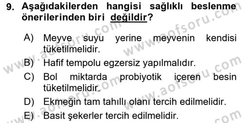 Sağlıklı Yaşam Dersi 2015 - 2016 Yılı Tek Ders Sınav Soruları 9. Soru