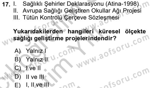 Sağlıklı Yaşam Dersi 2016 - 2017 Yılı 3 Ders Sınav Soruları 17. Soru