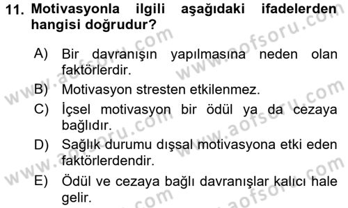Sağlıklı Yaşam Dersi 2016 - 2017 Yılı (Vize) Ara Sınav Soruları 11. Soru
