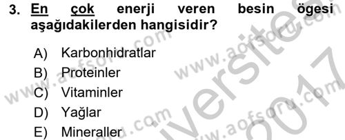 Sağlıklı Yaşam Dersi 2016 - 2017 Yılı (Vize) Ara Sınav Soruları 3. Soru