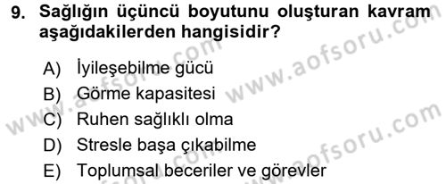 Sağlıklı Yaşam Dersi 2016 - 2017 Yılı (Vize) Ara Sınav Soruları 9. Soru