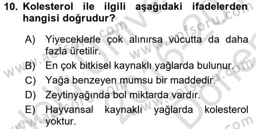 Sağlıklı Yaşam Dersi 2016 - 2017 Yılı (Final) Dönem Sonu Sınav Soruları 10. Soru