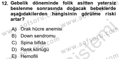 Sağlıklı Yaşam Dersi 2016 - 2017 Yılı (Final) Dönem Sonu Sınav Soruları 12. Soru