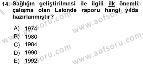 Sağlıklı Yaşam Dersi 2016 - 2017 Yılı (Final) Dönem Sonu Sınav Soruları 14. Soru