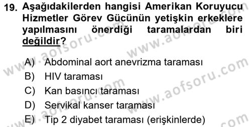 Sağlıklı Yaşam Dersi 2016 - 2017 Yılı (Final) Dönem Sonu Sınav Soruları 19. Soru