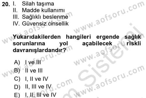 Sağlıklı Yaşam Dersi 2016 - 2017 Yılı (Final) Dönem Sonu Sınav Soruları 20. Soru