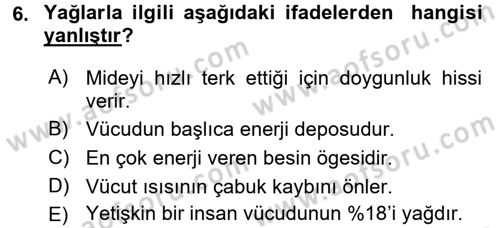 Sağlıklı Yaşam Dersi 2016 - 2017 Yılı (Final) Dönem Sonu Sınav Soruları 6. Soru