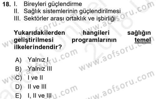 Sağlıklı Yaşam Dersi 2017 - 2018 Yılı 3 Ders Sınav Soruları 18. Soru