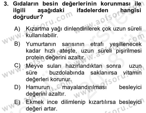 Sağlıklı Yaşam Dersi 2017 - 2018 Yılı 3 Ders Sınav Soruları 3. Soru
