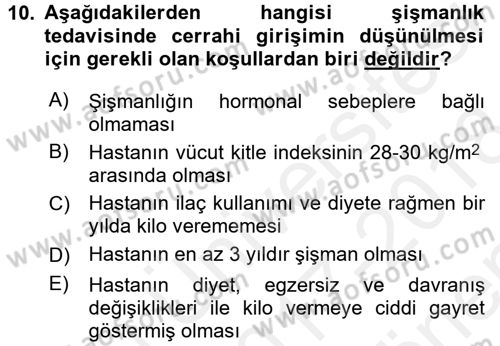 Sağlıklı Yaşam Dersi 2017 - 2018 Yılı (Final) Dönem Sonu Sınav Soruları 10. Soru