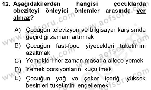 Sağlıklı Yaşam Dersi 2017 - 2018 Yılı (Final) Dönem Sonu Sınav Soruları 12. Soru