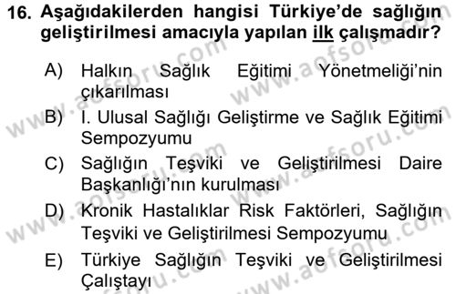 Sağlıklı Yaşam Dersi 2017 - 2018 Yılı (Final) Dönem Sonu Sınav Soruları 16. Soru