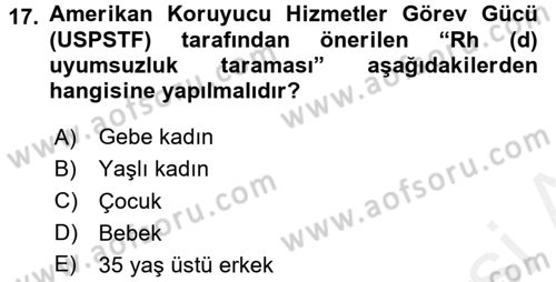 Sağlıklı Yaşam Dersi 2017 - 2018 Yılı (Final) Dönem Sonu Sınav Soruları 17. Soru
