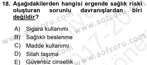 Sağlıklı Yaşam Dersi 2017 - 2018 Yılı (Final) Dönem Sonu Sınav Soruları 18. Soru