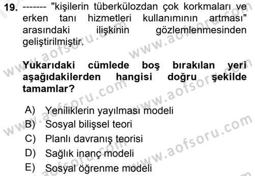 Sağlıklı Yaşam Dersi 2017 - 2018 Yılı (Final) Dönem Sonu Sınavı 19. Soru