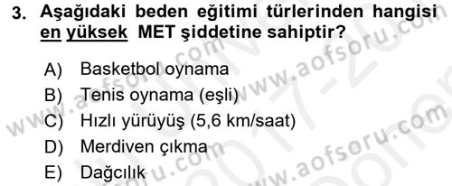 Sağlıklı Yaşam Dersi 2017 - 2018 Yılı (Final) Dönem Sonu Sınav Soruları 3. Soru