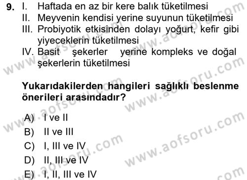 Sağlıklı Yaşam Dersi 2017 - 2018 Yılı (Final) Dönem Sonu Sınav Soruları 9. Soru