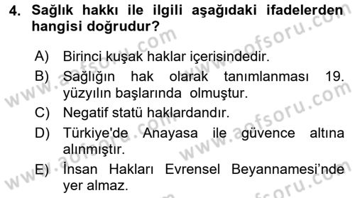 Sağlıklı Yaşam Dersi 2018 - 2019 Yılı (Vize) Ara Sınav Soruları 4. Soru