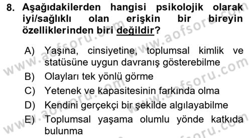 Sağlıklı Yaşam Dersi 2018 - 2019 Yılı (Final) Dönem Sonu Sınav Soruları 8. Soru